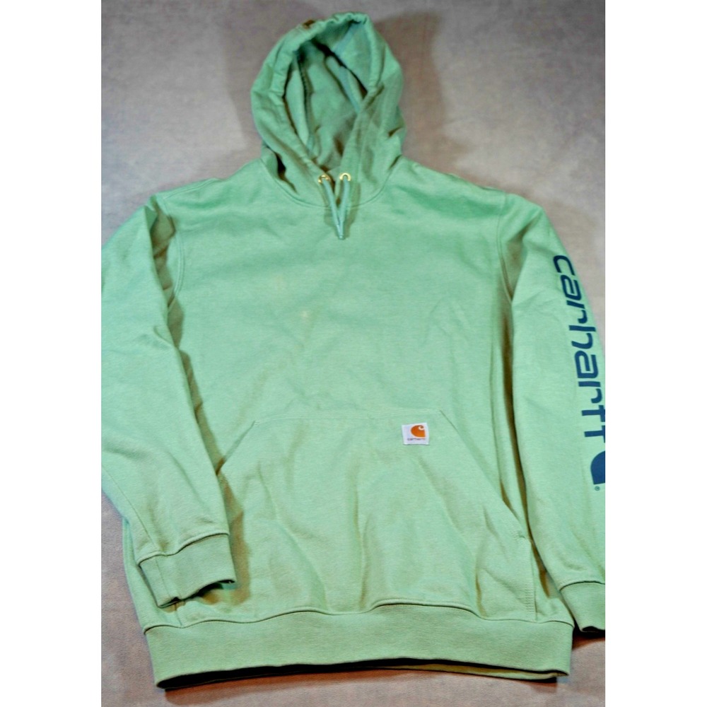 Carhartt Hoodie Sweatshirt Men M Green Pullover Loose Fit Spellout Logo K288 GAO